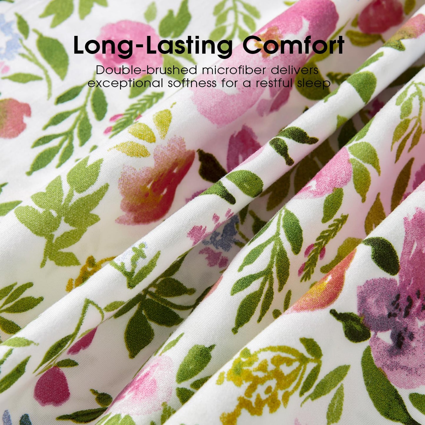 FreshCulture Floral Bed Sheets - Ultra Soft King Size Sheets Set - Brushed Microfiber Floral Sheets - Deep Pockets - Easy Care - Hotel Luxury 4 Piece Flower Printed Sheets King, Aquarelle