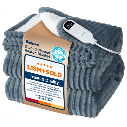 Bedsure GentleSoft Heated Blanket Throw - Soft Ribbed Flannel Electric Blanket, Gifts for Grandma (50x60 inches, Grey)