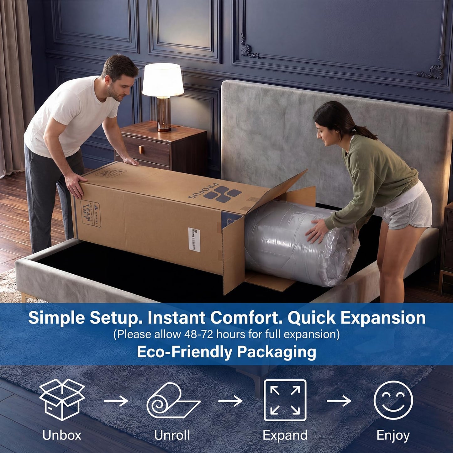 Profus 12 Inch Queen Mattress, Memory Foam Mattress in a Box with Memory Foam & Pocket Springs for Motion Isolation, Queen Size Mattress Relieve Pressure with Medium Support, CertiPUR-US Certified