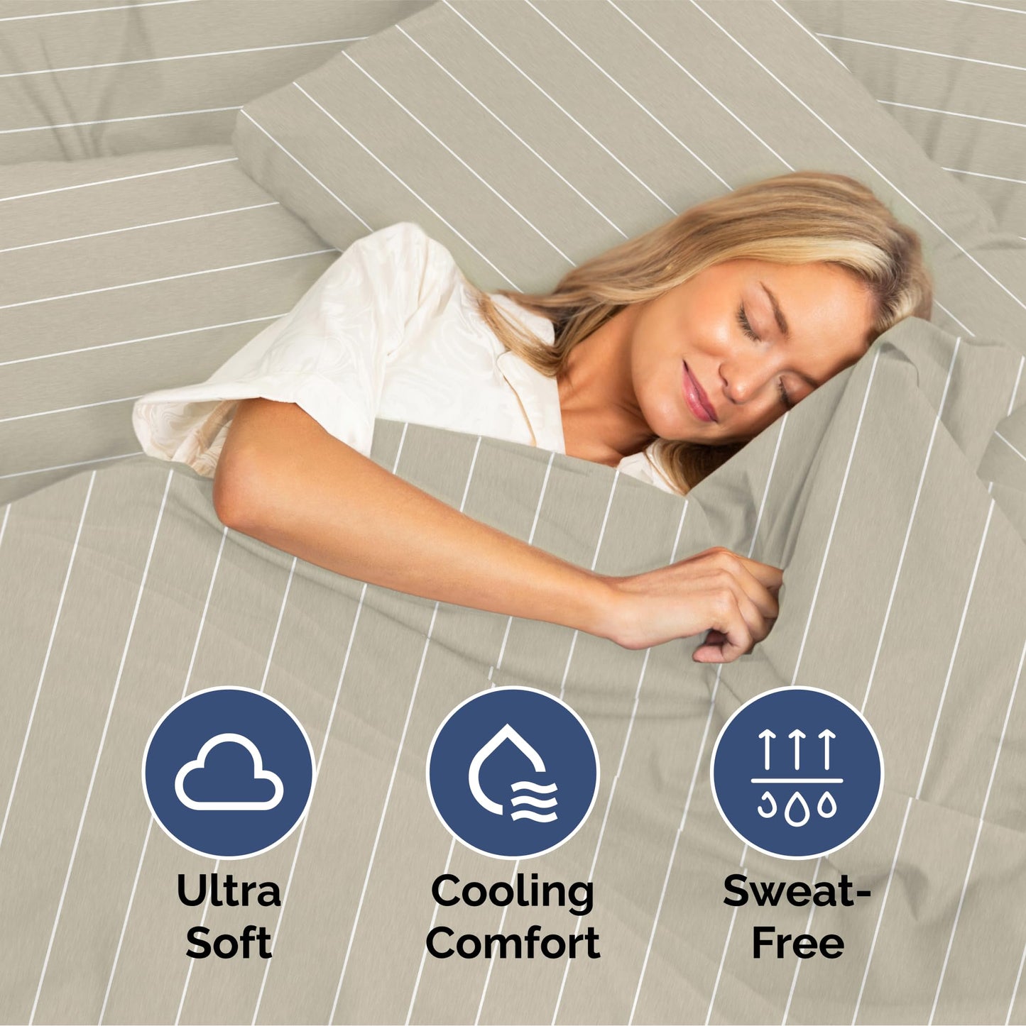 Queen Size 4 Piece Sheet Set - Ultra Soft & Cooling Bed Sheets - Fits 8 Inch to 16 inch Mattress - Wrinkle & Fade Resistant with Deep Pockets - Breathable, Comfy Hotel Luxury Bedding - Beige Stripes
