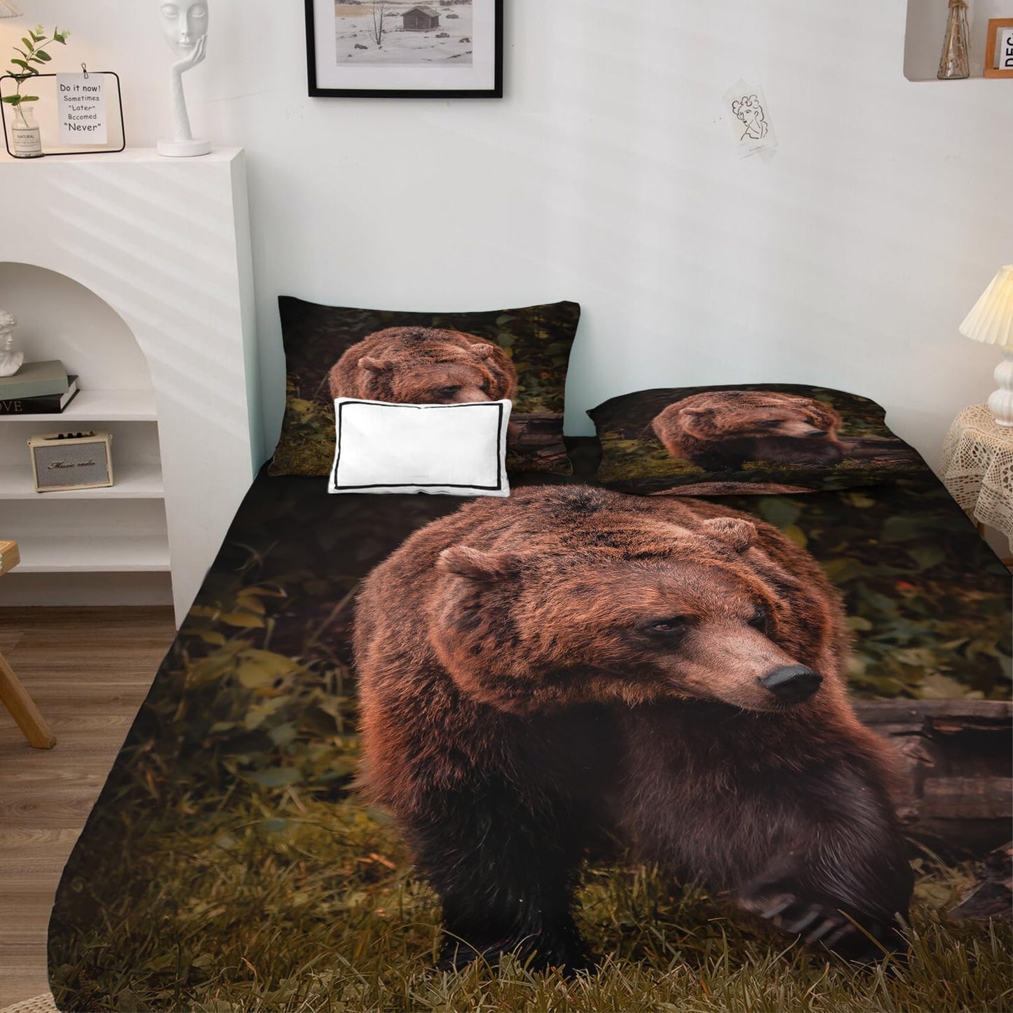 THYUNQ Brown Bear Sheets Full Size Bed, 3D Wildlife Pattern Bedding Sheets & Pillowcases - 16 Inch Deep Pocket, Super Soft Microfiber Printed Sheet Set 4 Piece