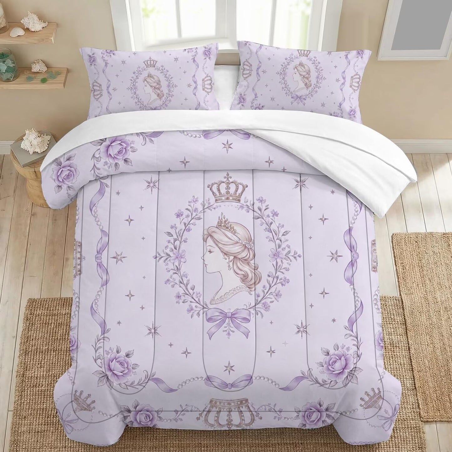 VTKON Purple Twin Princess Bedding Kids Quilt 1 Comforter + 1 Pillowcase