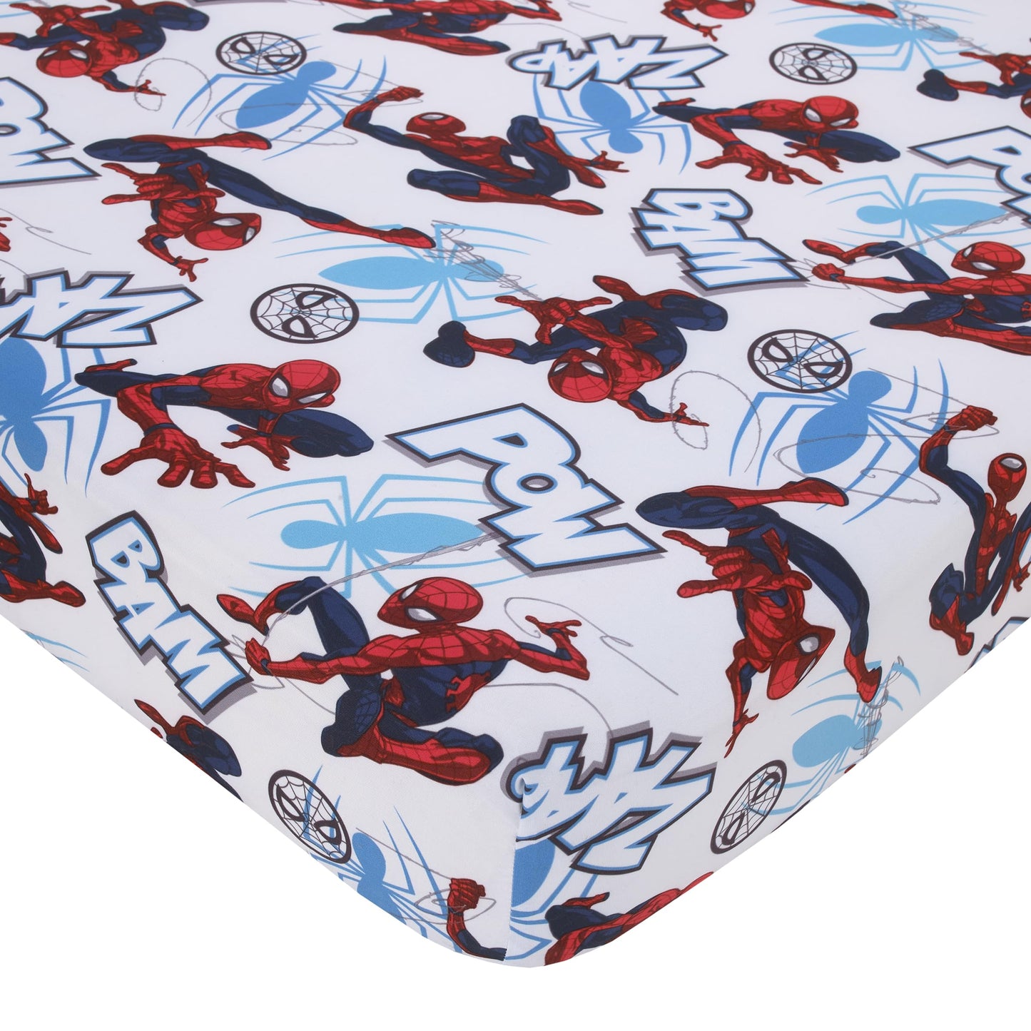 NoJo Marvel Spiderman to The Rescue Red, White, and Blue 4 Piece Toddler Bed Set - Comforter, Fitted Bottom Sheet, Flat Top Sheet, and Reversible Pillowcase