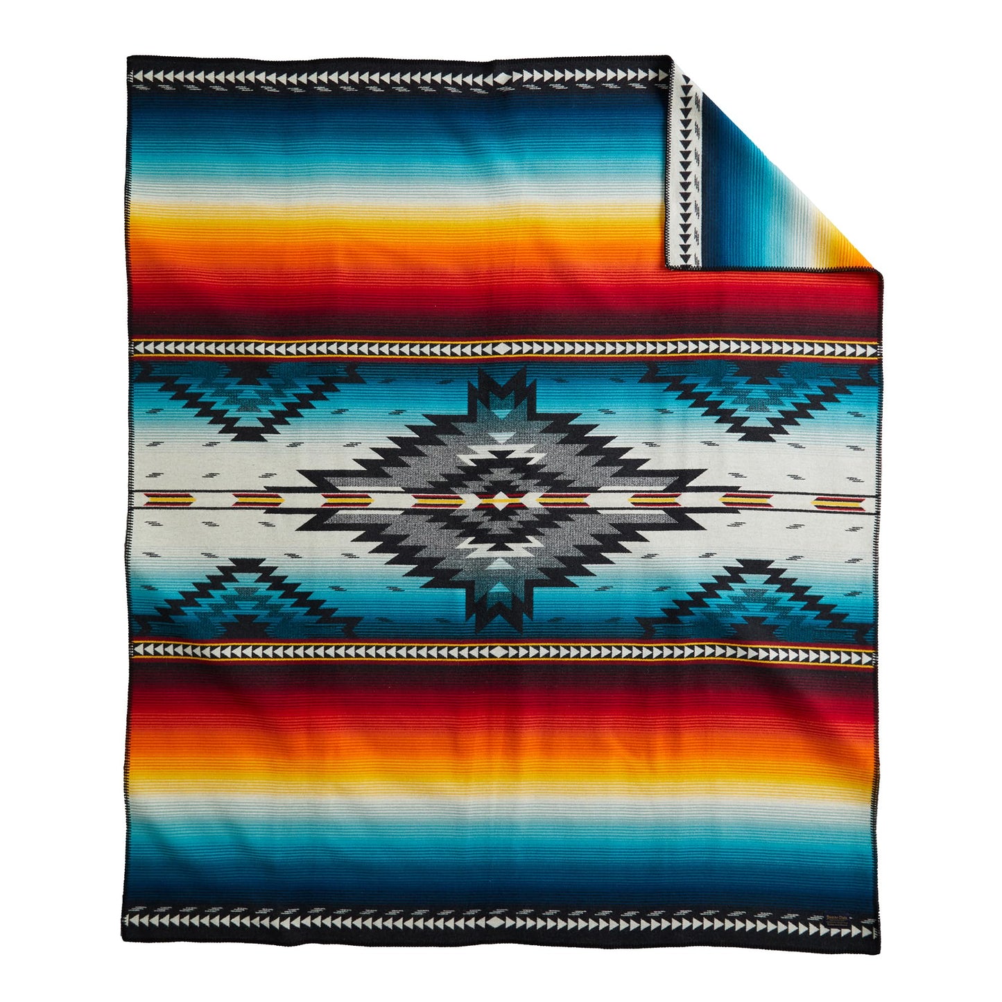 Pendleton Jacquard Unnapped Twin Blanket 64" x 80" - Heirloom Quality Virgin Wool, Reversible, Reinforced Ultrasuede Binding, Made in USA - Saltillo Sunset