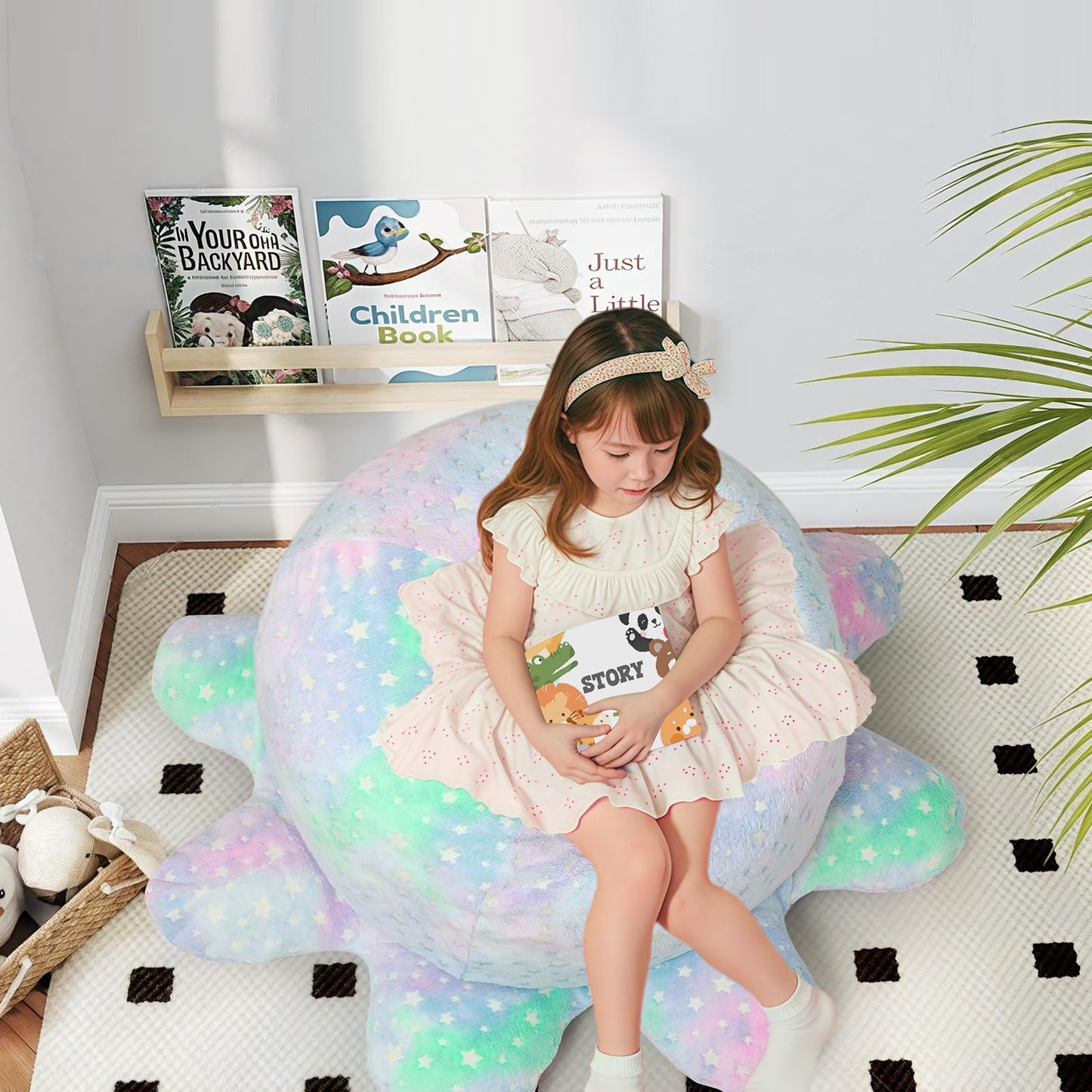 COMAX Bean Bag Chairs for Kids 8-12, Large Kid Beanbag Chair with Filler, Big Toddler Lazy Floor Stuffed Couch Sofa for Girls Boys, Glowing Star