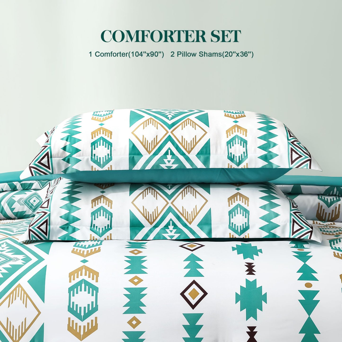 Tyrot King Comforter Set – 3 Piece Turquoise Boho Aztec Bedding, Western Southwestern Style Comforter Sets, Soft Lightweight Comforter for All Seasons, 1 Comforter & 2 Pillow Shams