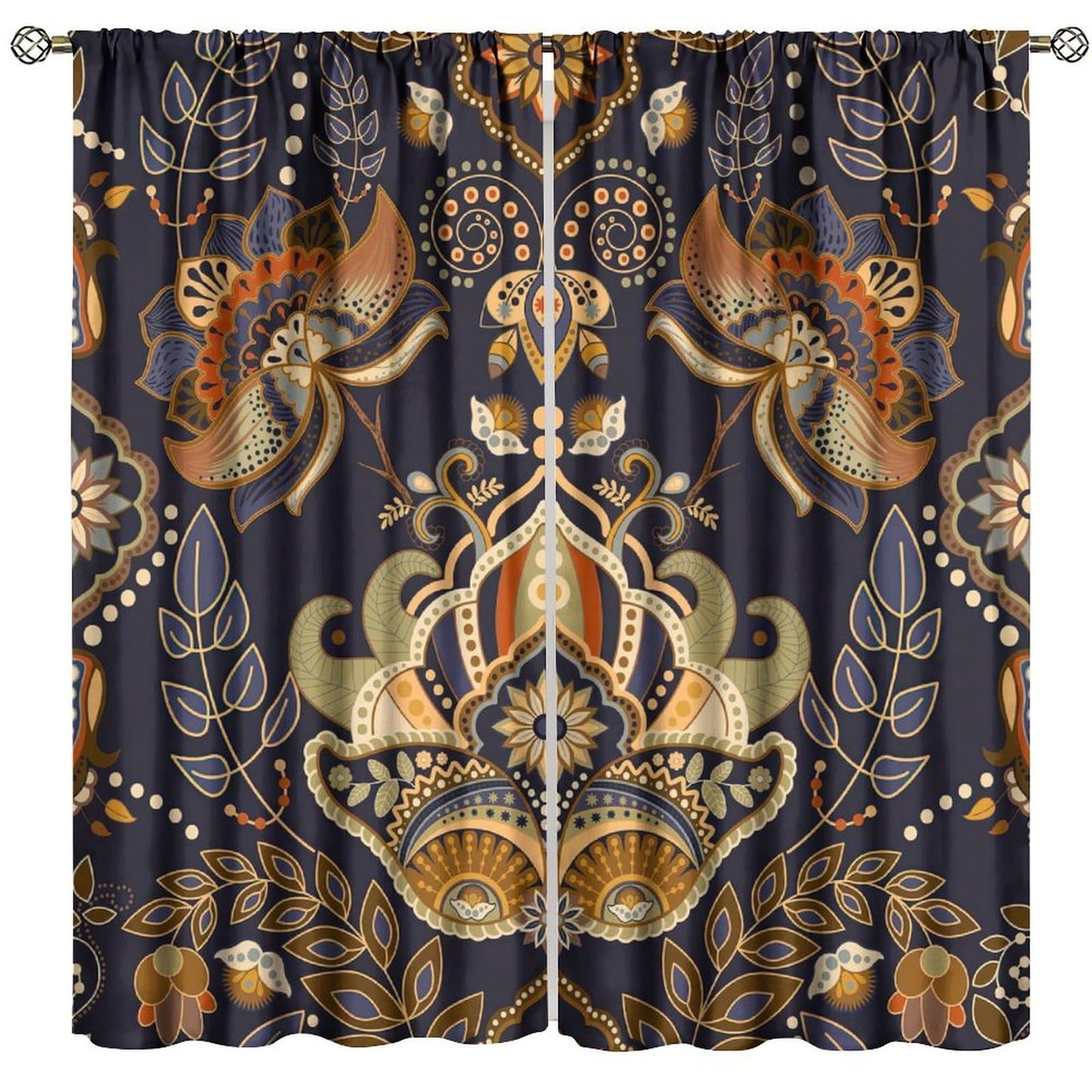 AuiMzoo Bohemian Printed Curtains, Tribal Abstract Floral and Botanical Pattern Window Treatments, Blackout Curtains for Bedrooms, Living Rooms, Kitchens Offices42X45 Inch