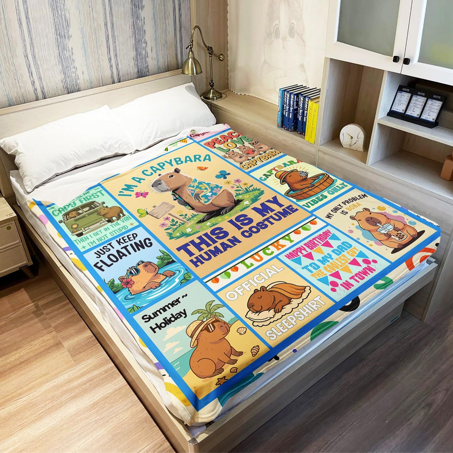 XSMEI Capybara Throw Blanket, Funny Quotes Cartoon Design, Soft Cozy Fleece Blanket for Couch Bed, 40 x 50 Inches