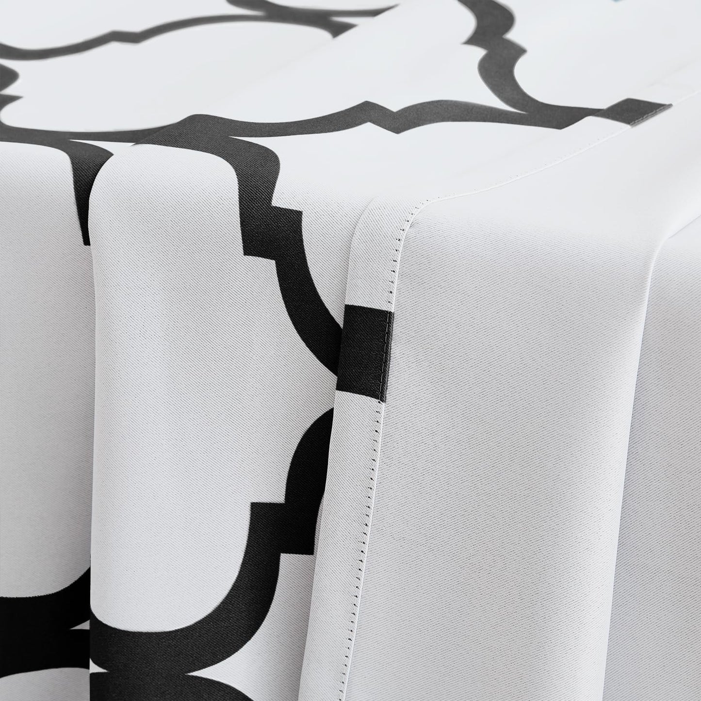 Melodieux Moroccan Printed Room Darkening Blackout Grommet Curtains for Living Room Bedroom, 52 by 84 Inch, Off White/Black (2 Panels)