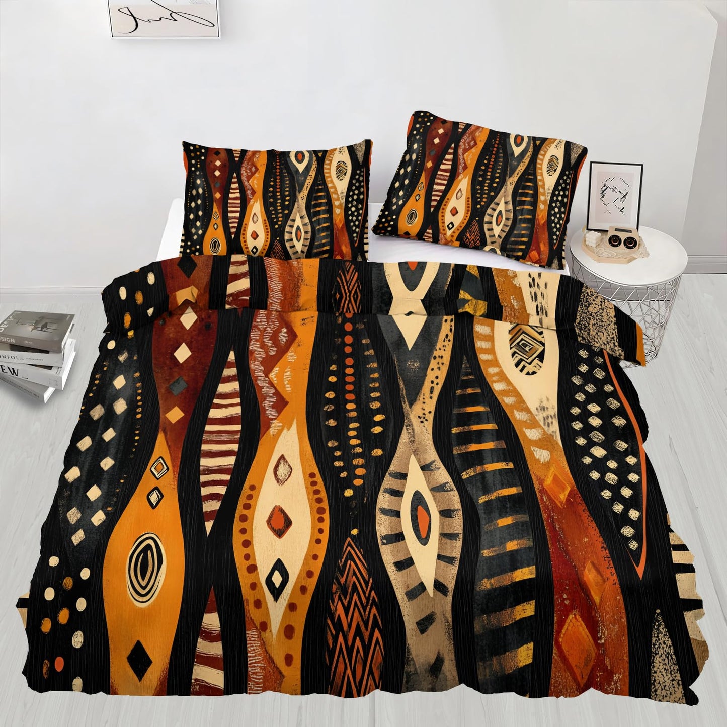 GKPLY Tribal Geometric Bedding Duvet Cover, Ethnic Abstract Comforter Set with Zipper, Boho African Duvet Cover Twin, 3 Pieces with 2 Pillowcases, Reversible Earth Tone Bedding