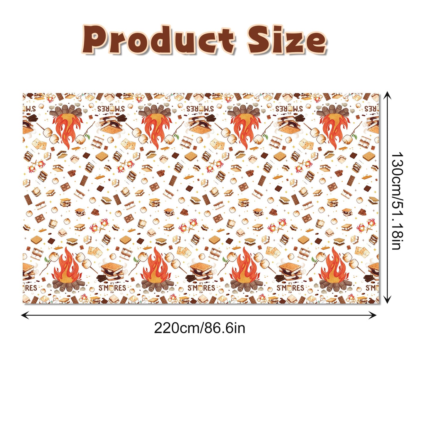 CC HOME 1Pc Camping Party Plastic Tablecloth 54 x 87 Inch Long Table Cover, Marshmallow Sandwich Party Tablecover for Bonfire Camp Theme Kids Baby Shower Birthday Dinner Picnic Kitchen Event