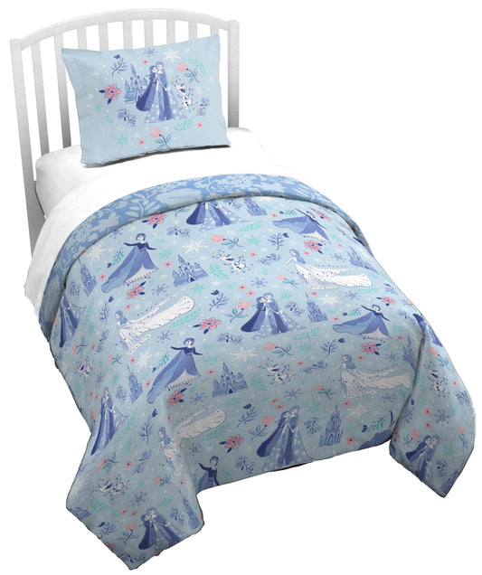 Jay Franco Kids Duvet Cover Set with Sham & Pillowcase – Ultra-Soft Bedding for Room Decor, Cover ONLY Comforter NOT Included, Blue - Frozen, 2 Piece Twin
