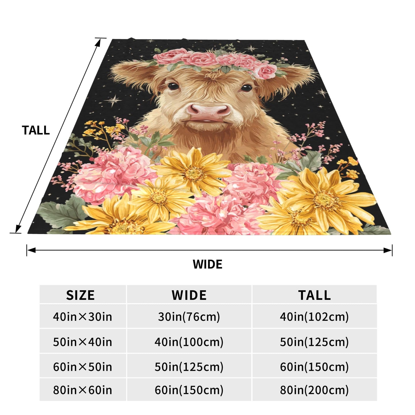 Highland Cow Throw Blanket Soft Warm Cozy Flower Cows Floral Blankets Fuzzy Plush Fleece Highland Cow Blanket Gifts for Couch Bed Sofa Home Decor 40''X50''