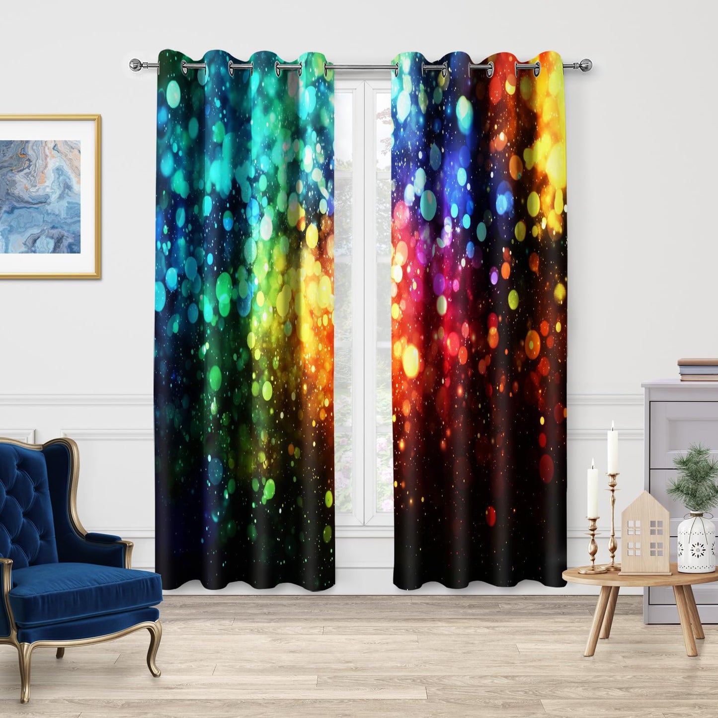 Jekeno Rainbow Glitter Bokeh Window Blackout Curtain