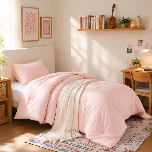 weigelia Pink Comforter Twin Size, 2 Piece Twin Comforter Set with Pillowcase, Soft Microfiber Lightweight Comforter for Twin/Twin XL Bed, Solid Blush Pink Bedding Comforter for Girls Women Dorm Room