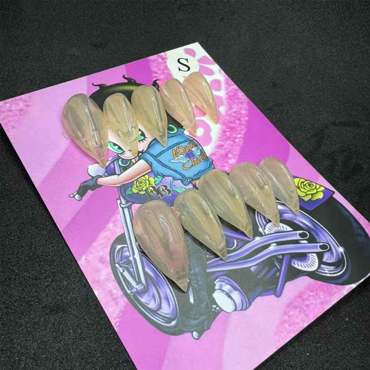 Short Press on Nails Handmade Dark 3D Art False Nails Unique Gothic Luxury Design Size S