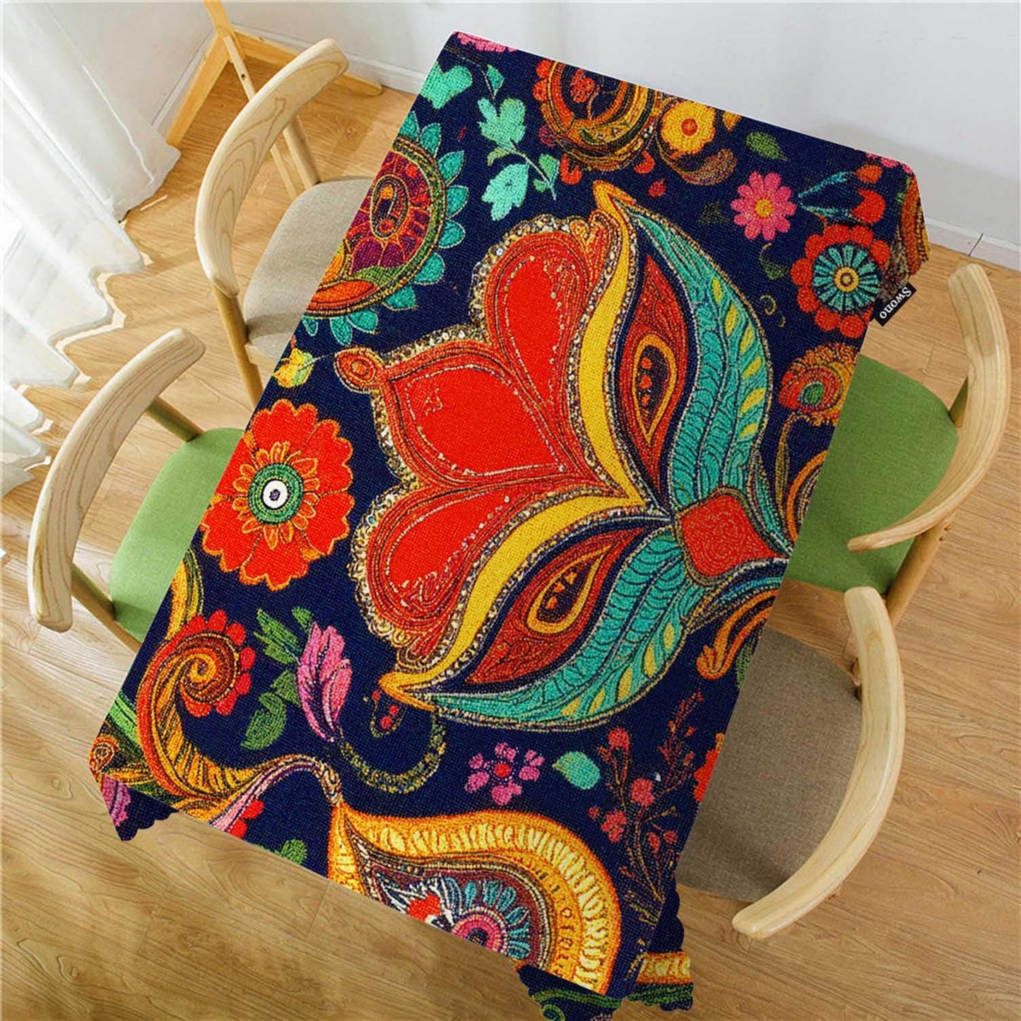 Swono Paisley Floral Rectangular Tablecloth Retro Colorful Indian Style Boho Ethnic Flowers Washable Table Cloth Kitchen Dining Room Table Cover for Party Dinner 50x72 Inch Tablecloths