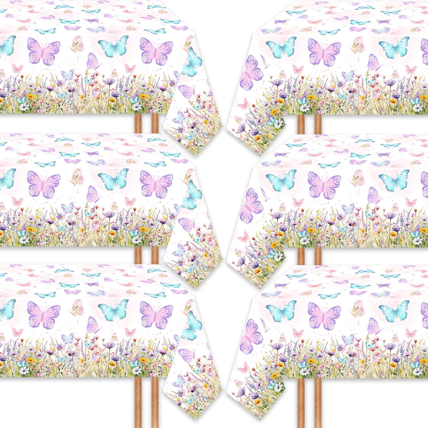 LetDec 6 Pack Butterfly Tablecloth Birthday Party Decorations for Spring Butterfly Theme Girls Baby Shower 1st 2nd 3rd 4th Birthday Party Table Supplies Favors, 108 x 54 Inch