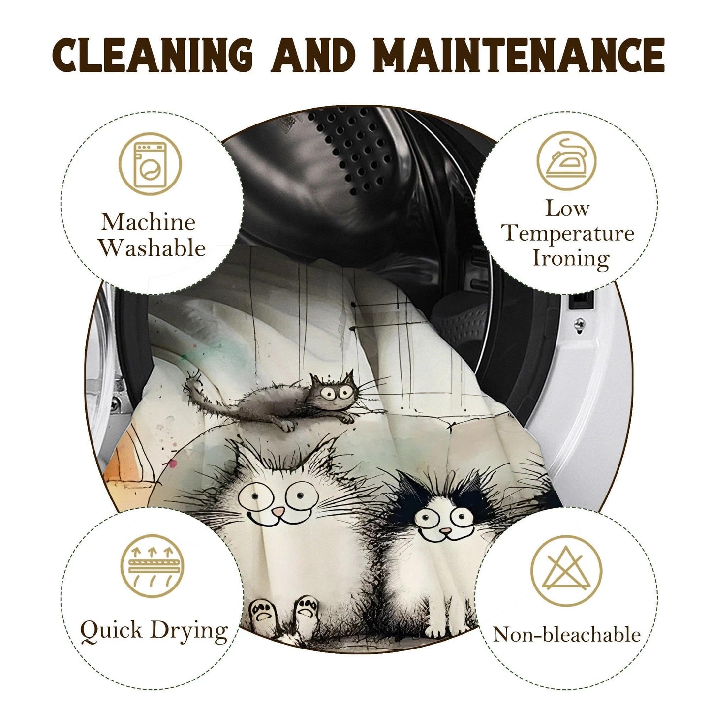 TSLOVER Cute Cat Shower Curtain,Kawaii Cartoon Cat Bathroom Decor,Funny Cats Waterproof Polyester Bath Curtains for Kids Girls Women Home Decor,72x72 Inch