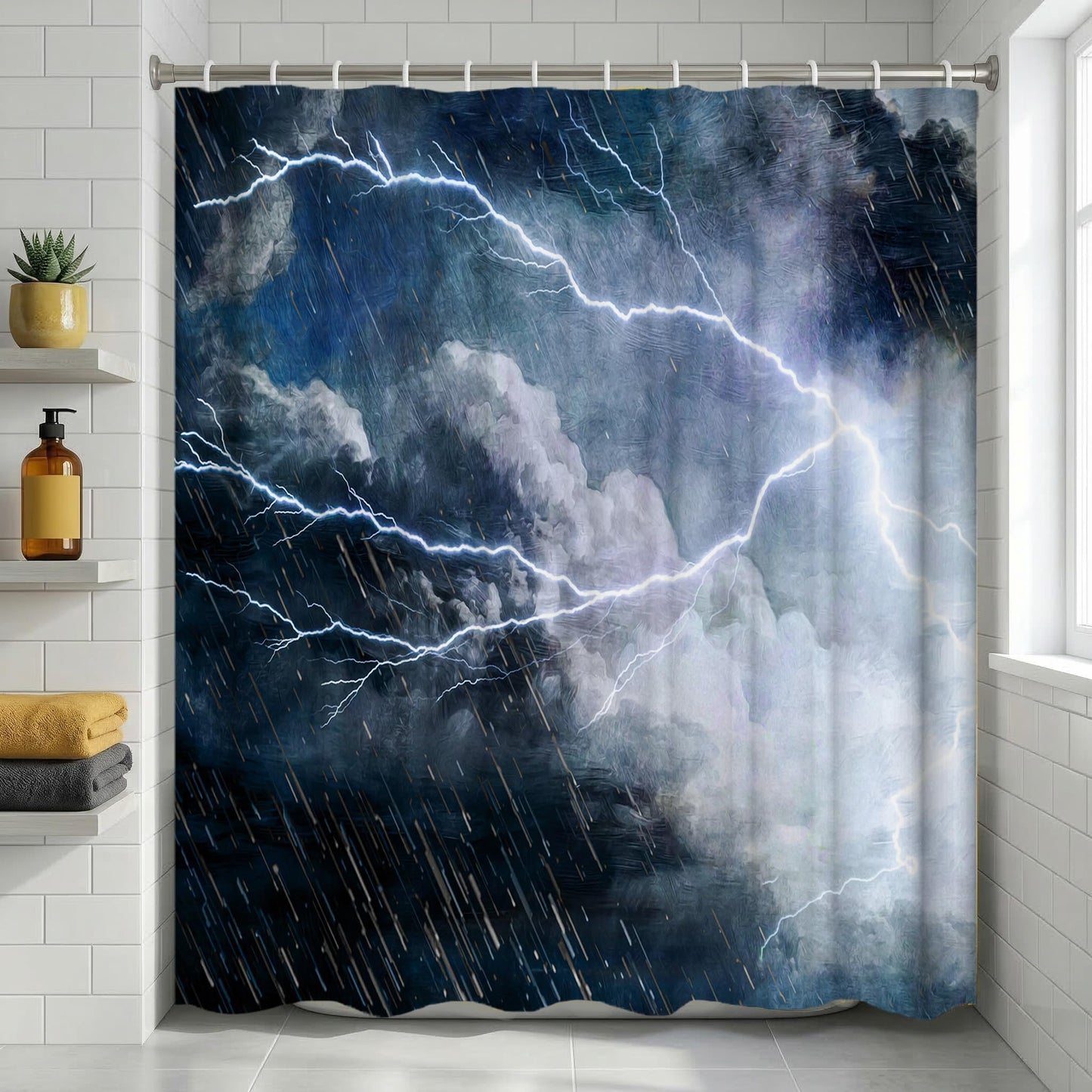 HUAZIYU Thunderstorm Cloud Shower Curtain Set, Dark Sky Weather Art