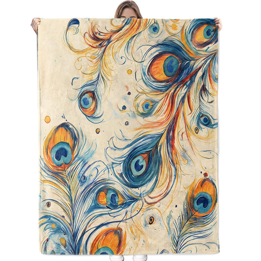 Bidesk Peacock Feather Pattern Blanket Soft Cozy Flannel Throw Blanket, Warm Yet Lightweight Stylish Colorful Blankets for Travel, Couch, Bed, for Adults Women Men, Fuzzy Outdoor Comfort Wrap 60"×50"