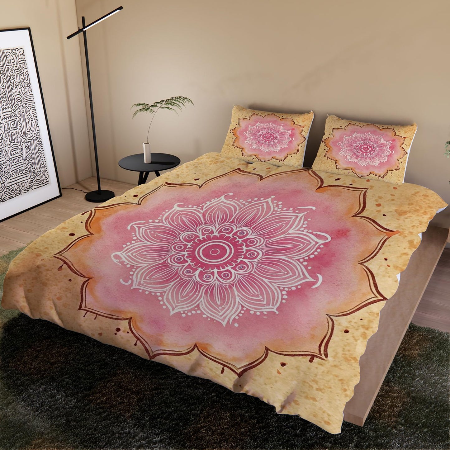 3D Mandala Duvet Cover Queen Size 90x90in Washed Ultra Soft Breathable Microfiber Retro Floral Bedding Set Zipper Closure Comforter Cover 3 Pieces with 2 Pillow Shams(WJT 44-22)