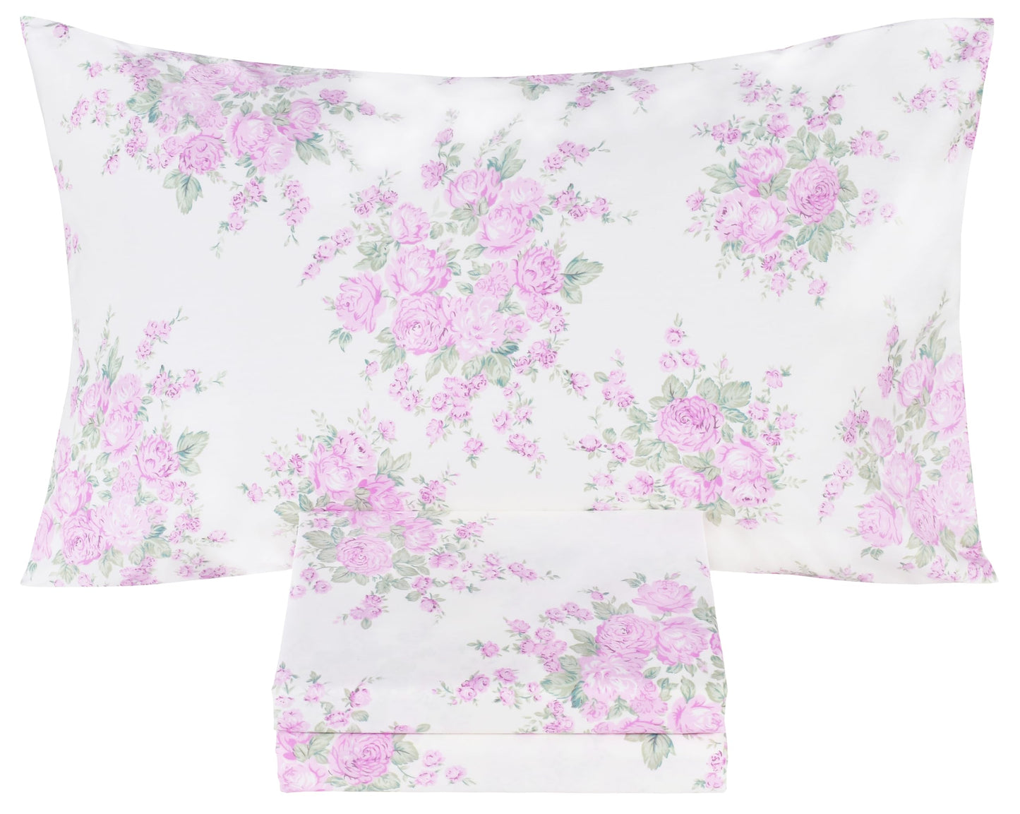 Scientific Sleep Pink Rose Bright Floral Plant Flower 100% Cotton 3 Pcs Twin Bed Sheet Set Kids Toddler Teen, Flat Sheet & Fitted Sheet & Pillowcase Kids Bedding Set Twin