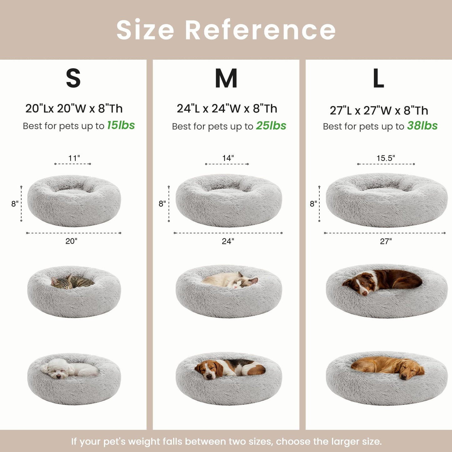 Love's cabin Calming Cat Bed for Indoor Cats, Anti-Anxiety Donut Round Dog Bed, Fluffy Faux Fur Washable Pet Bed for Small Medium Dogs and Cats, Grey, 20in