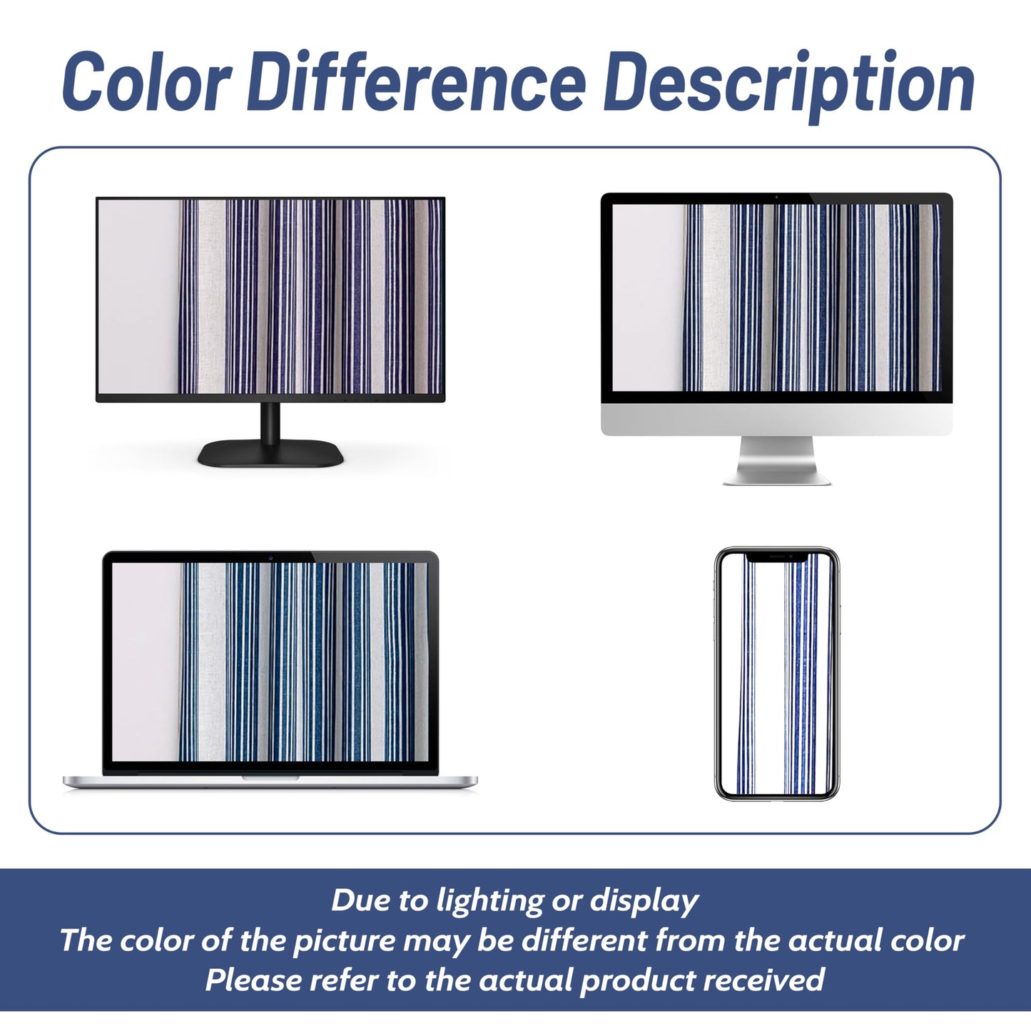 DriftAway Chris Linen Blackout Curtains with Thermal and Sound Reducing Layer 84 Inches Long for Bedroom Striped Printed Drapes Thermal Insulated Lined Window Treatments for Living Room Dark Blue