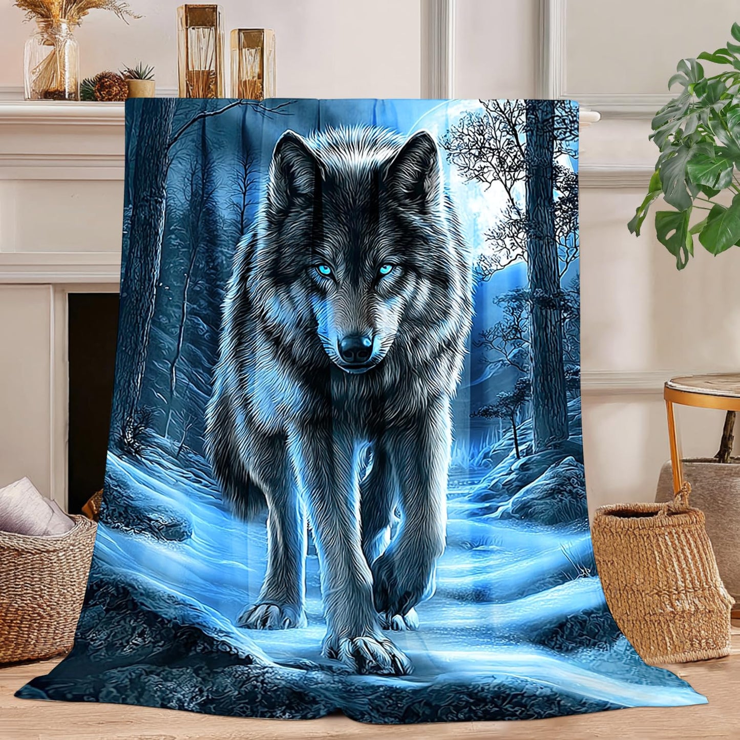 Wolf Blanket Wolf Decor Cozy Animal Throw Super Soft Plush Flannel Fleece Blanket Gift for Kids Adults Men Women Ultra Warm & Lightweight Flannel, 60"X50"