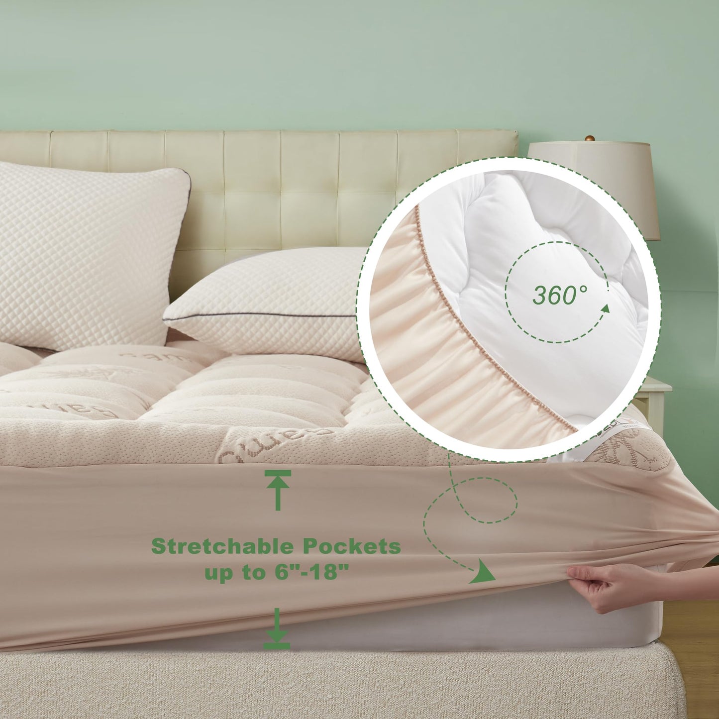 BEDLORE Queen Mattress Topper Viscose Derived from Bamboo, Thick Pillow Top Mattress Pad with Stretchable Pockets for 6-18 inches Mattress, Soft Mattress Topper for Back Pain Relief(Beige)