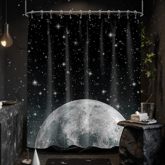 Tonmue Star Moon Shower Curtain Space Night Sky Galaxy Black and White Shower Curtains for Bathroom Decor, Waterproof Cloth Fabric with Hooks 70" W x 72" L