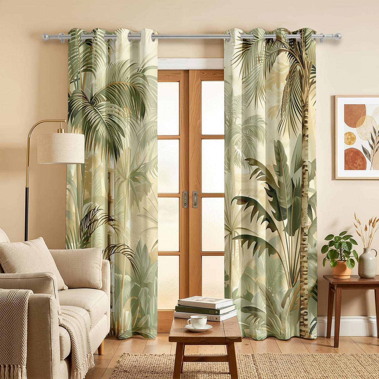 Mistwalk Modern Palm Tree Curtains Blackout, 63 Inch Curtains for Bedroom & Living Room, Room Darkening Thermal Insulated Grommet Drapes, Tropical Plants Patterned Window Treatments