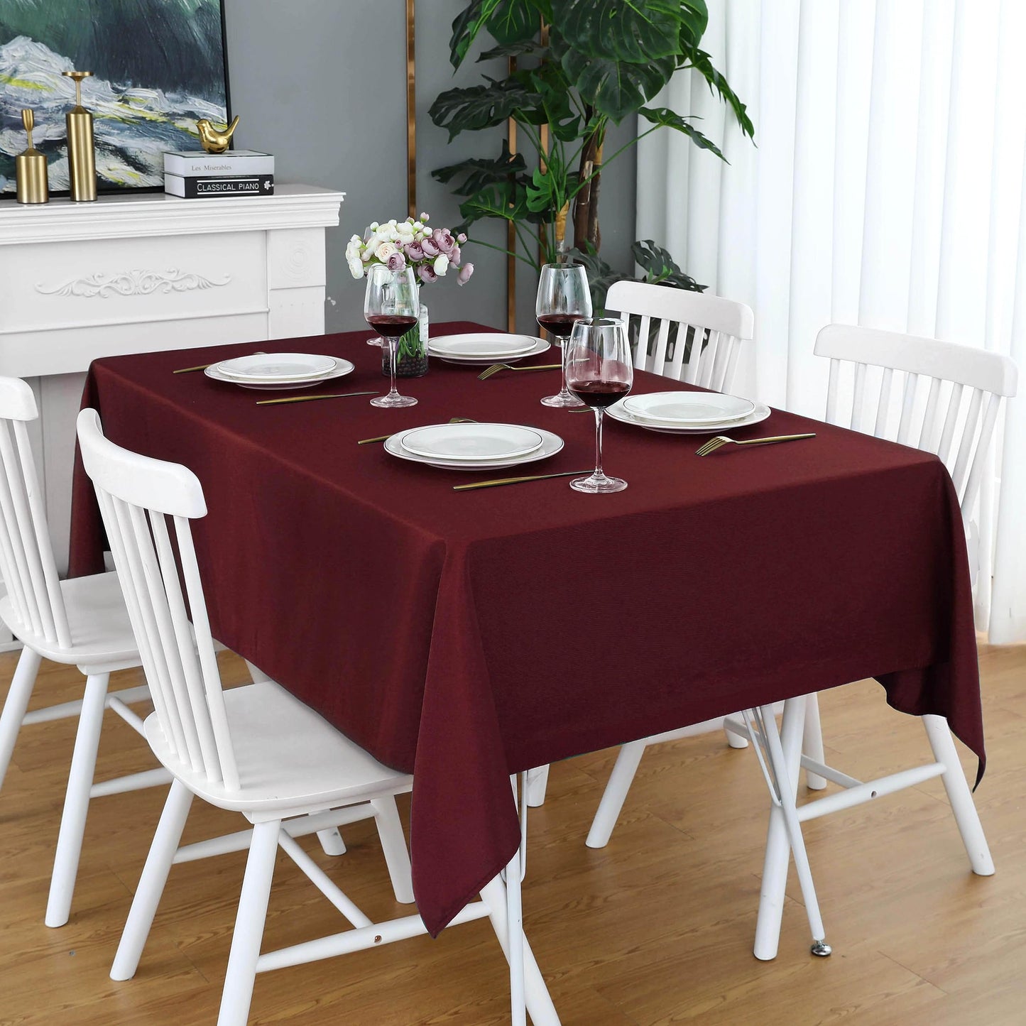 FOLINS&HOME Burgundy Rectangle Tablecloth - 60 x 84 Inch Rust Red Wrinkle Free Waterproof Polyester Table Cloths, Spillproof Heavy Duty and Washable Table Cover for Party, Banquet, Oblong/Rectangular