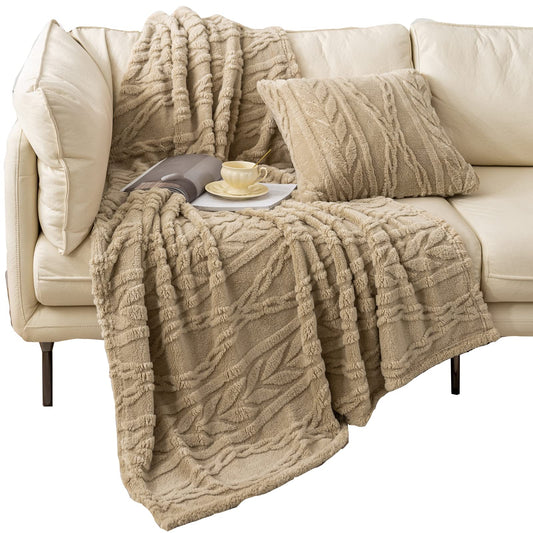 YUSOKI Sherpa Large Throw Blanket Single Layer,Light Weight(1.7lb),320GMS-3D Stylish Design for Gift Home Decor (Tan,50"x65")