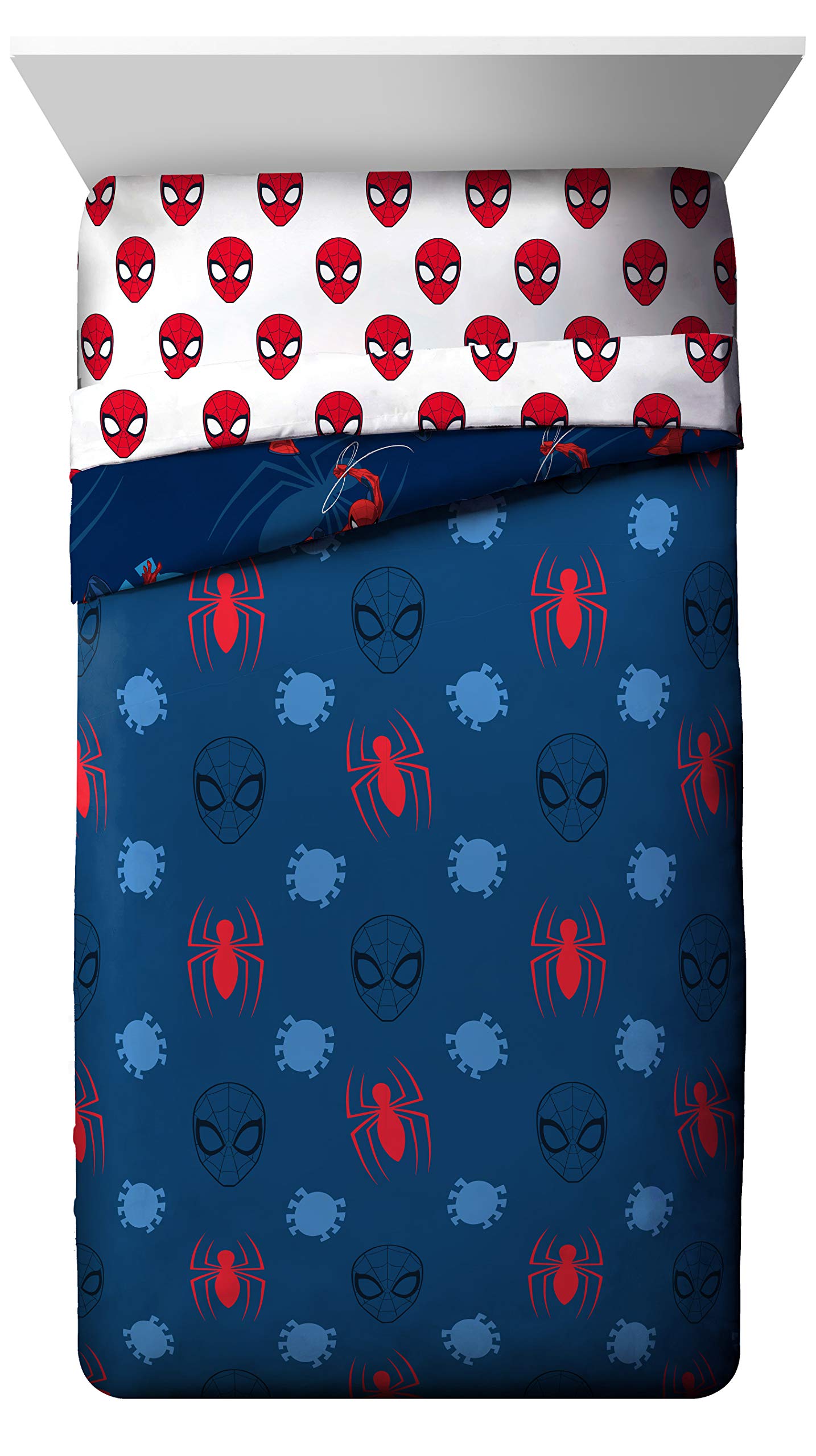 Jay Franco Marvel Spiderman Spidey Daze 5 Piece Full Bed Set - Includes Reversible Comforter & Sheet Set Bedding - Super Soft Fade Resistant Microfiber (Official Marvel Product)