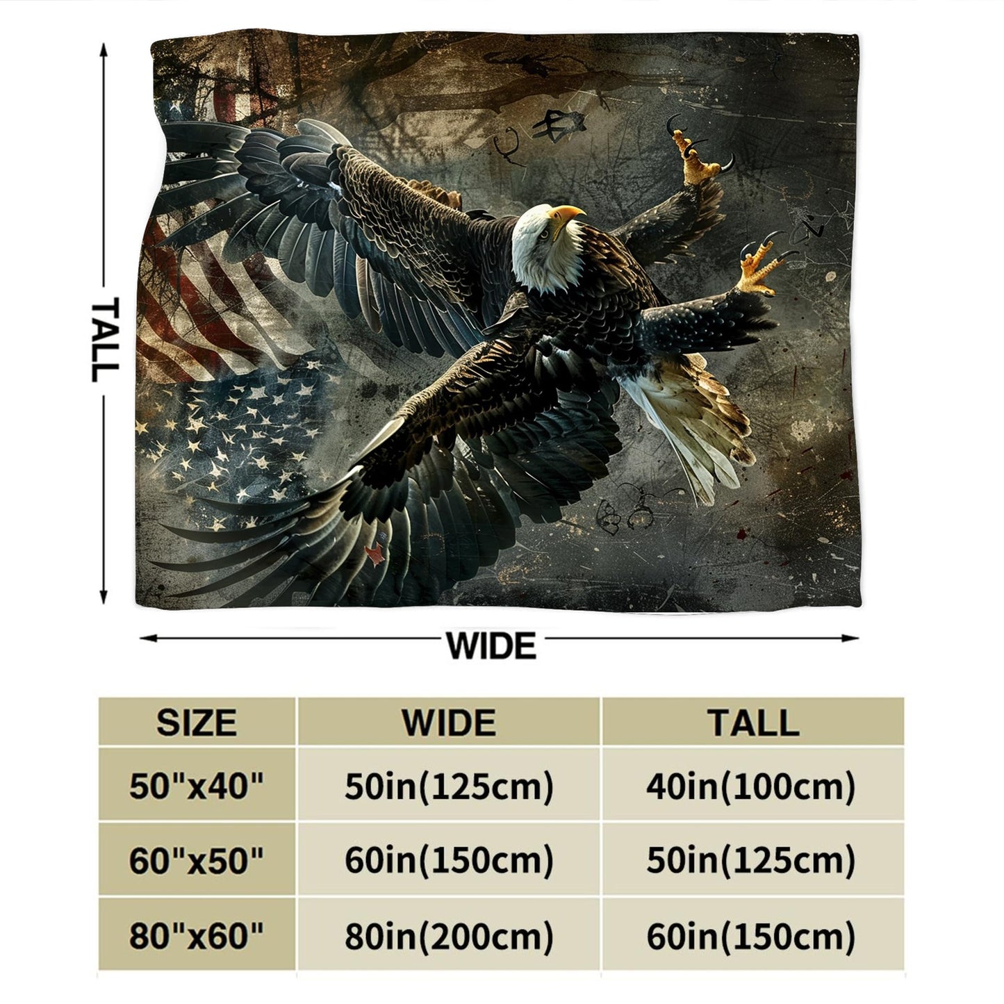 American Eagle Bald Eagle Throw Blanket - Soft, Warm & Cozy Fleece for Couch, Sofa, Bed - 50"x40" - Flag Pattern - Unisex Adults & Kids
