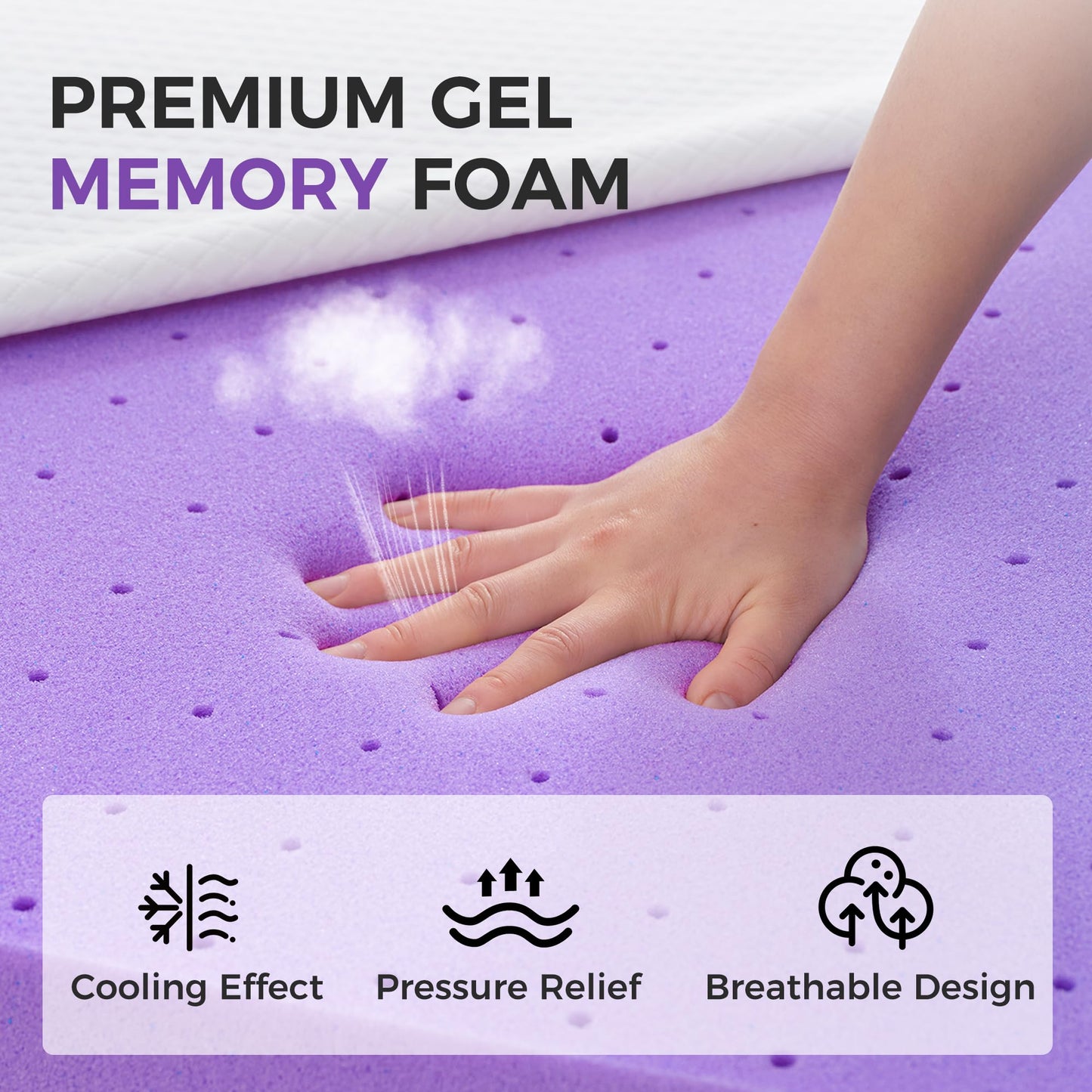 BDEUS Twin Size 2 Inch Gel Memory Foam Mattress Topper with Removable Cover, Ventilated Cooling Foam, Supportive Pressure Relief Bed Topper, CertiPUR-US Certified