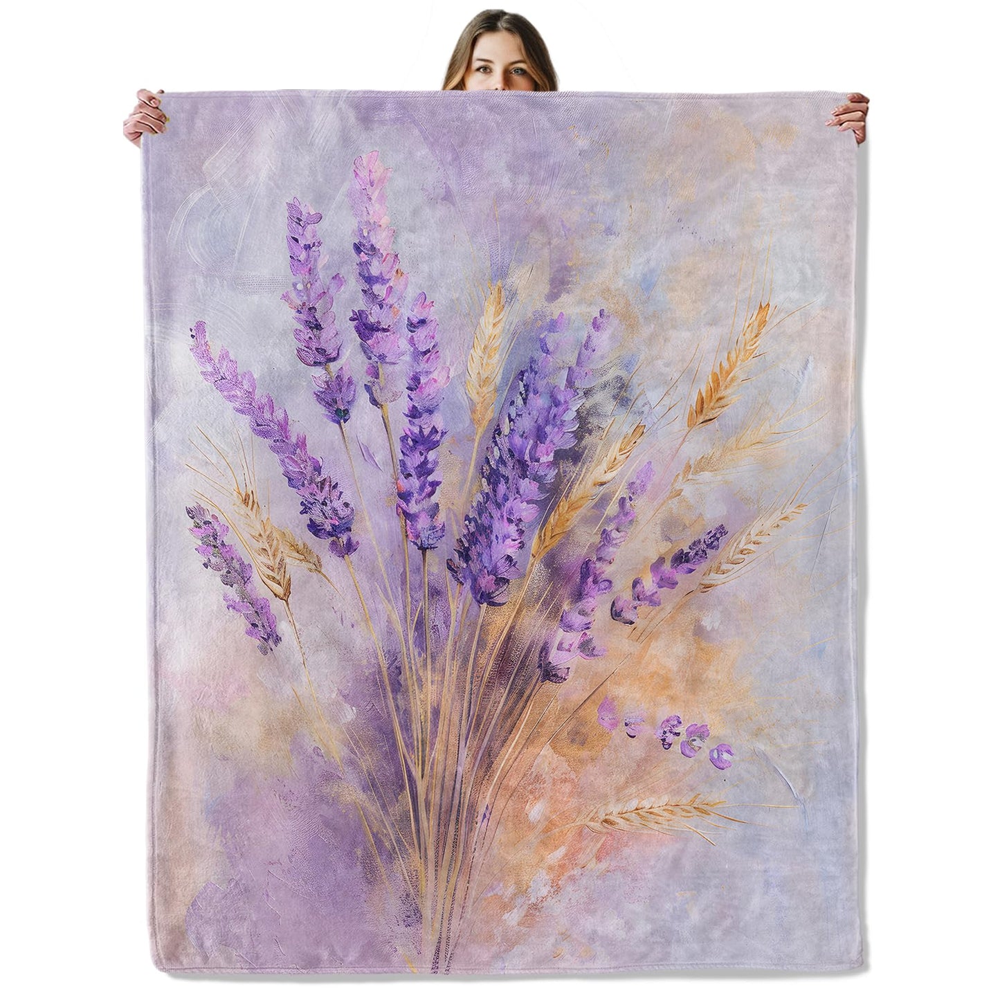 Lavender Floral Throw Blanket for Girls Boys Kids Adults, 50x60 in, Cozy Flannel Blanket for Bedroom, Camping, Couch, Room Decor, Fuzzy Warm Soft Gifts