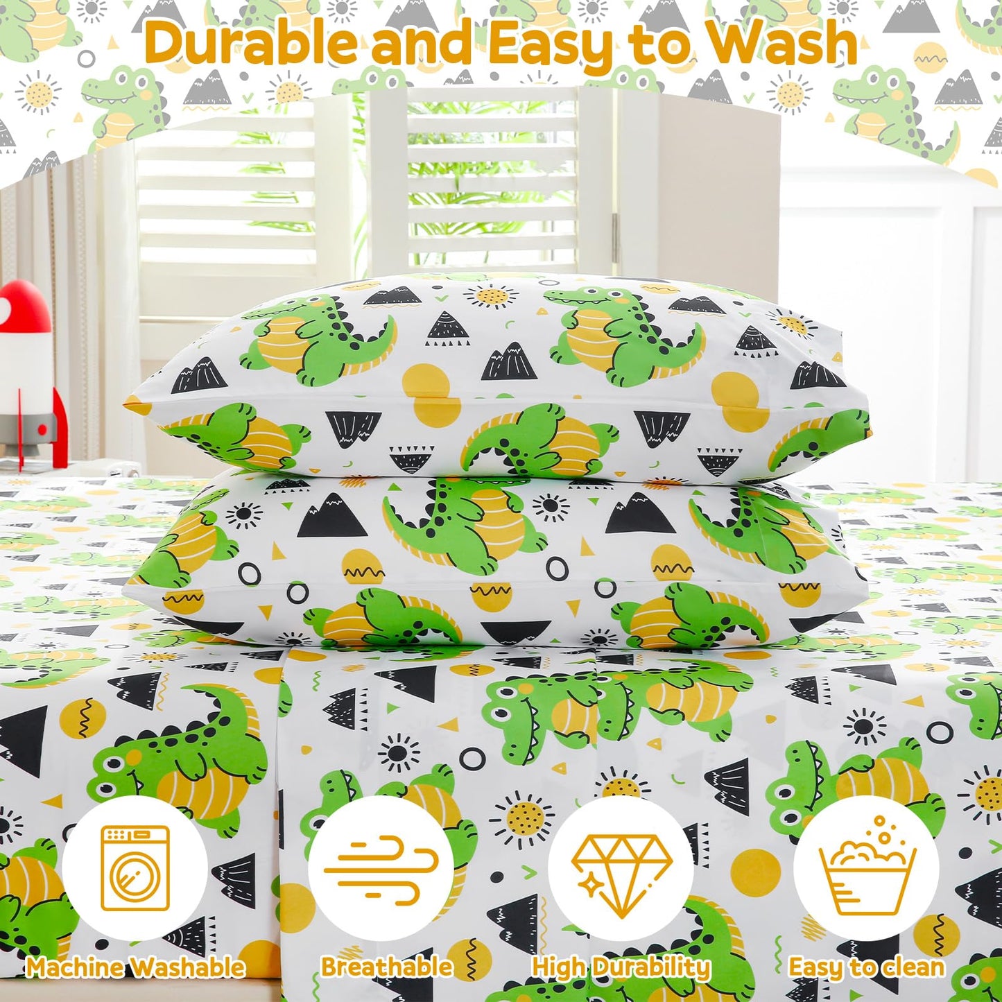 ChicView Twin Sheet Set Kids,3 Pieces Breathable Soft Microfiber Bedsheets for Child Boys Girls, Anti Pilling Deep Pockets Easy Care Bed Sheets, Crocodile
