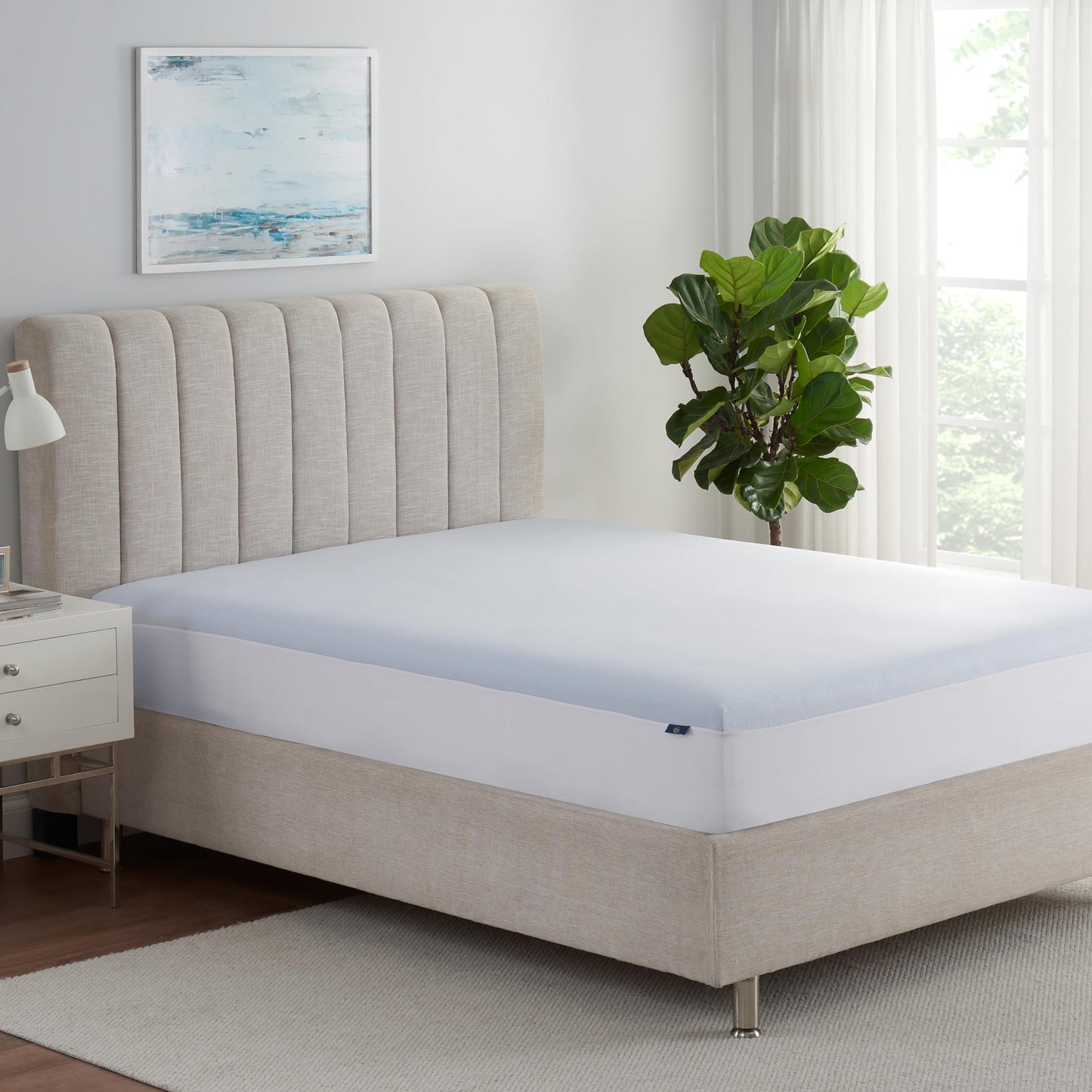 Serta Cool Air Waterproof Mattress Protector, 39" x 75" Soft and Breathable Mesh Cooling Mattress Topper, 18" Elastic Deep Pocket for Secure Fit, Twin, Blue