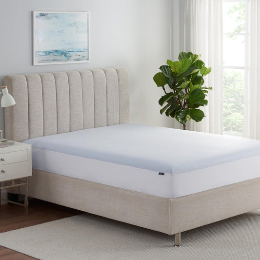 Serta Cool Air Waterproof Mattress Protector, 39" x 75" Soft and Breathable Mesh Cooling Mattress Topper, 18" Elastic Deep Pocket for Secure Fit, Twin, Blue