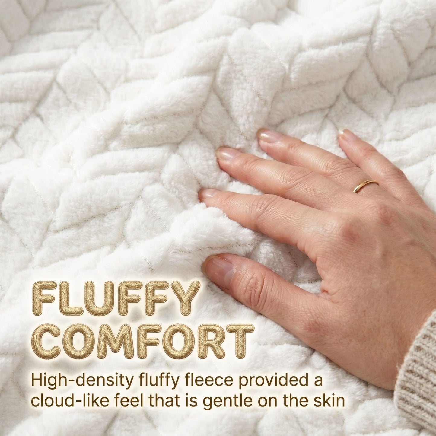 Superior Hope Herringbone Fluffy Fleece Blanket, Soft Plush Embossed Chevron Throw for Couch, Bed and Living Room Decor, Bedroom Essentials, Cozy Lightweight All Season Cover, King Size, White
