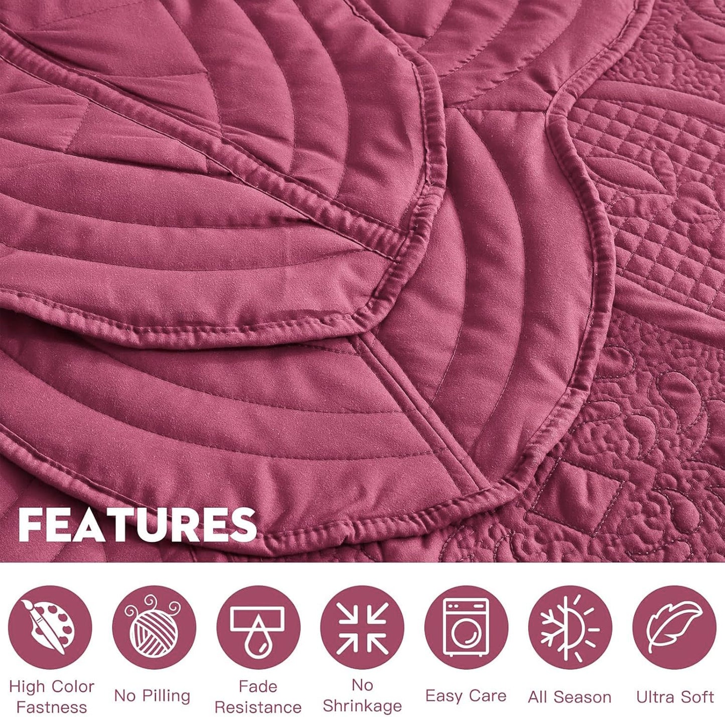 DaisyHuang Bedspread - Full Size Bedding Cover - Modern & Contemporary Coverlet Set, Real Stitching, Reversible, Lightweight, 5 Piece, Burgundy