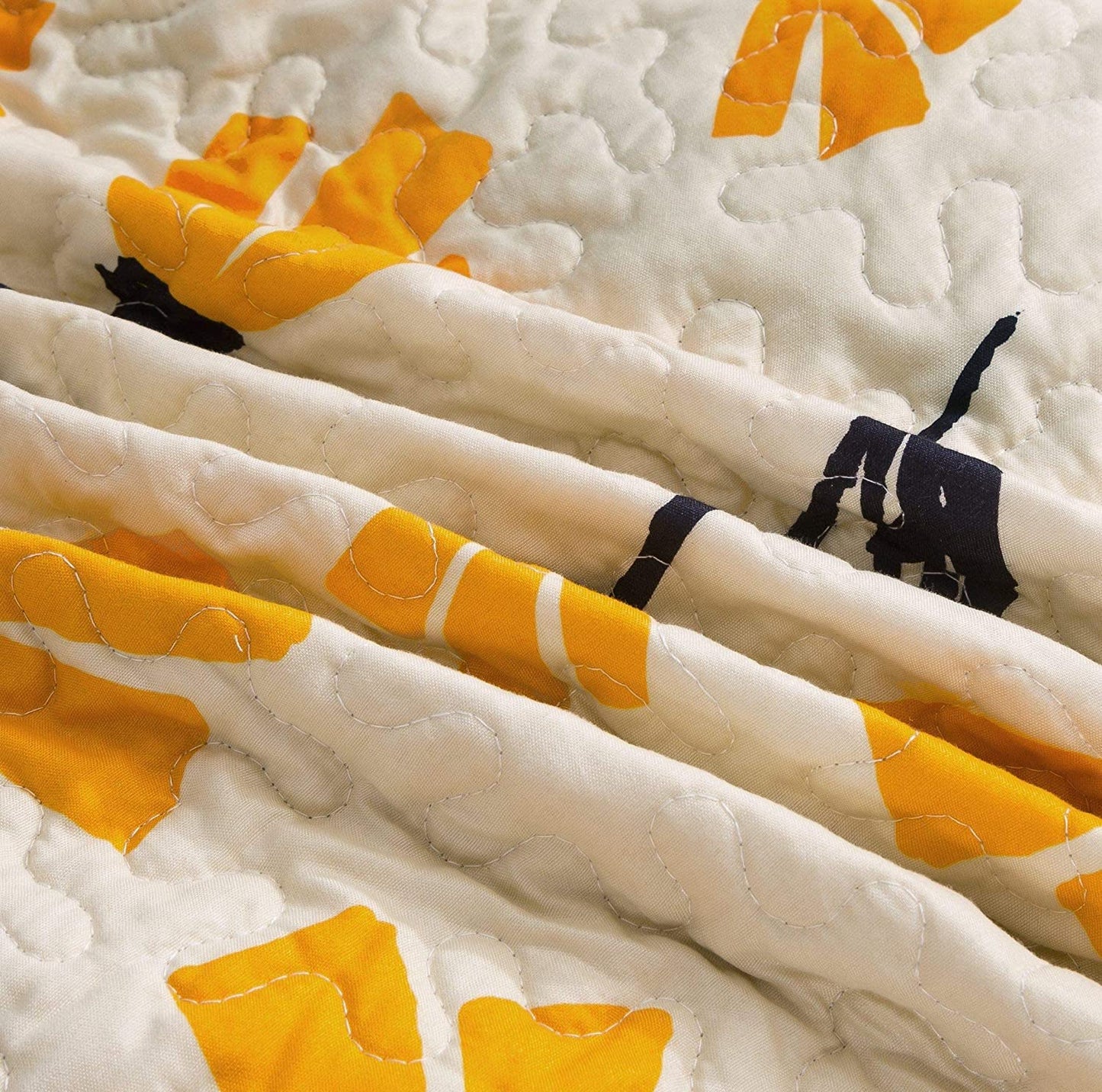 DaDa Bedding Botanical Floral Bedspread Quilt - Yellow Fleur Golden Yellow Spring Time Tulips Quilted Coverlet Set - Scalloped Edges Bright Vibrant Ivory Cream - King Size - 3-Pieces