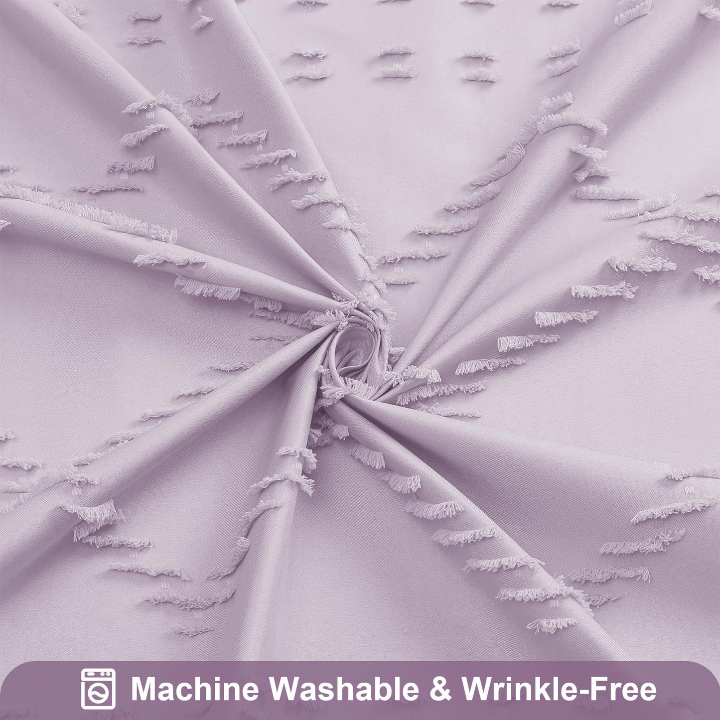 Craidlela Boho Lavender Woven Fabric Shower Curtain with Tassel 72 x 72, Bohemia Tufted Chevron Striped Chic Textured, Waterproof Modern Farmhouse Minimalist Purple Cloth Curtain for Bathroom