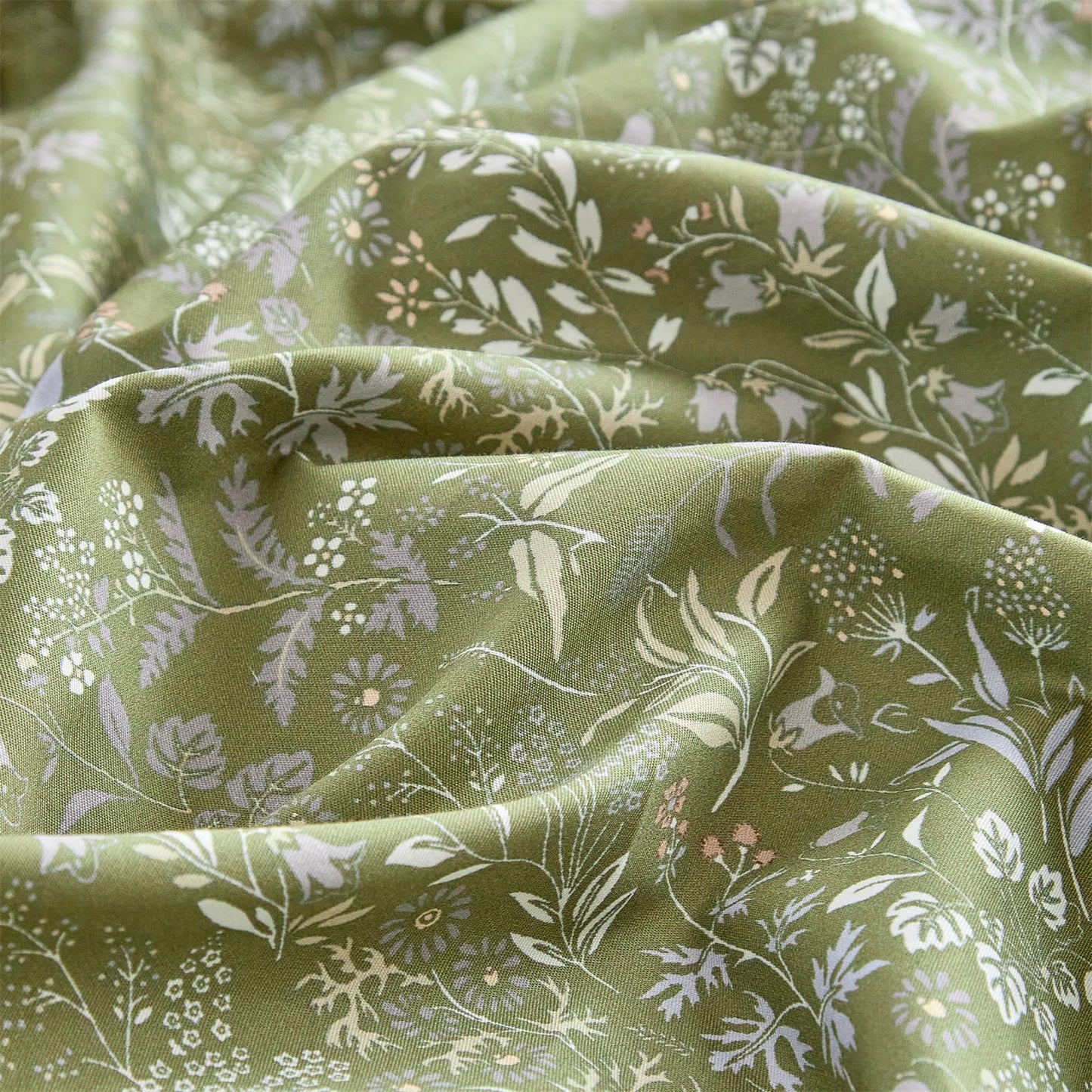mixinni 3 Pieces Duvet Covers King Size, 100% Cotton Comforter Cover Wildflower Printed on Army Green Floral Bedding Set with Zipper Closure 4 Ties (1 Duvet Cover 104"x90", 2 Pillow Cases 20"x36")