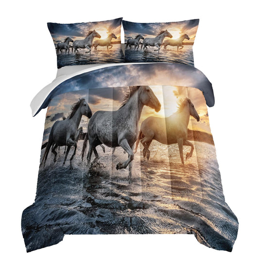 HOSIMA Girls Comforter Set,Horse Print Theme Handsome Horse Bedding Set Twin Size for Kids Teen Boys Room Decor,Twin Bedding Sets for Girls with 2 Pillowcases.