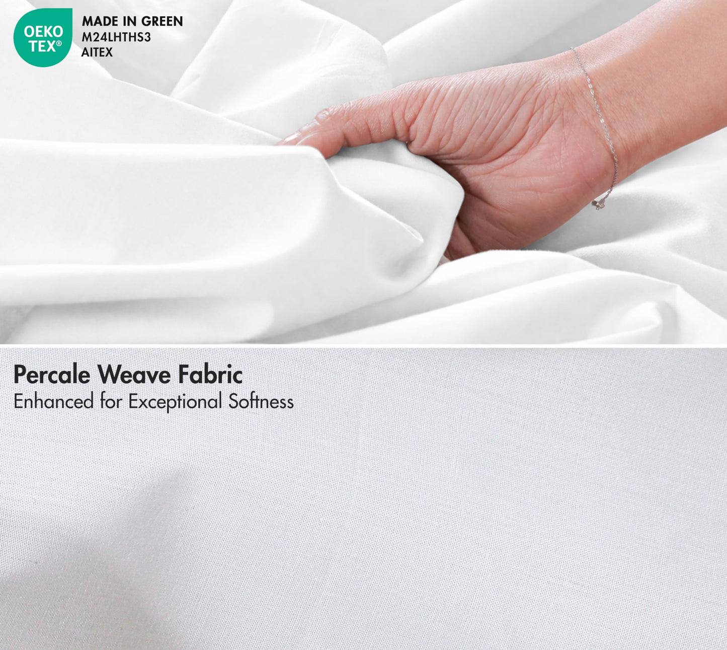 RUVANTI 100% Cotton Percale Sheets, Full Size, Bright White