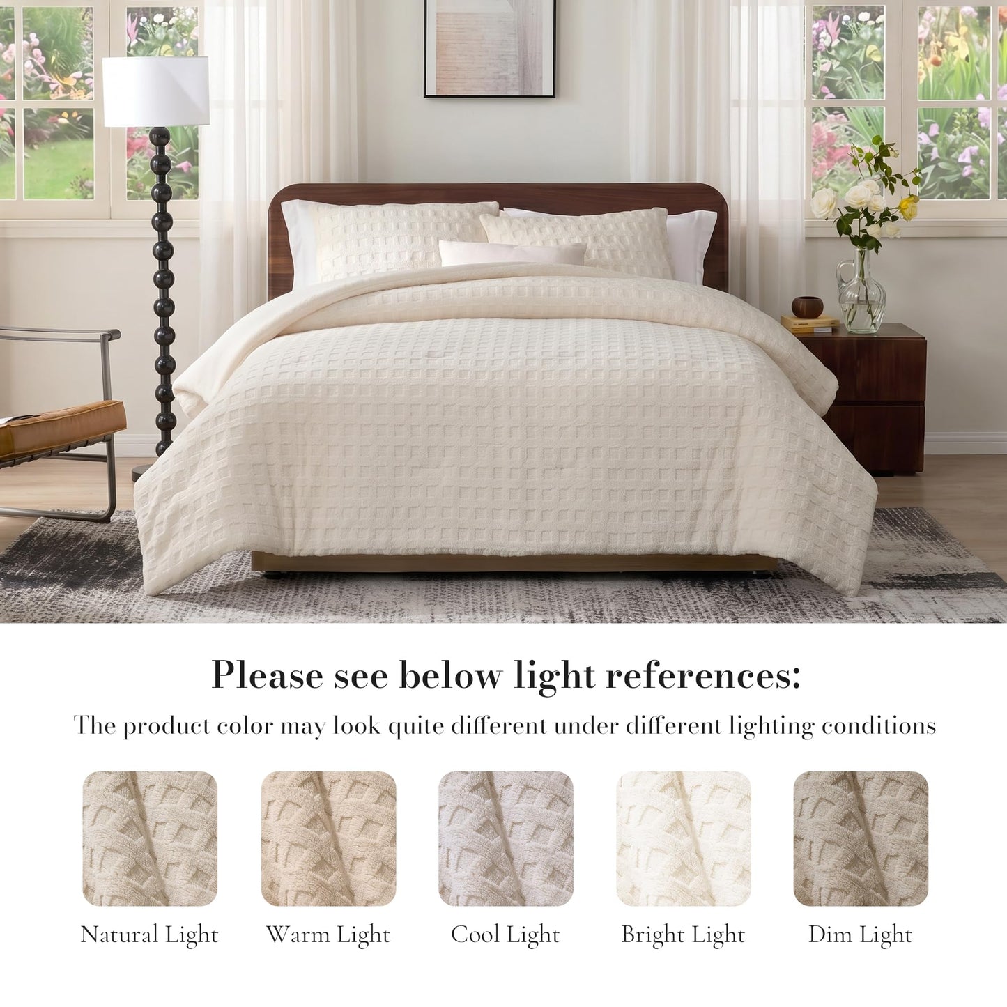 Amélie Home Fleece Comforter Set Size, Beige Waffle Textured Fleece Comforter Set, Super Warm Fluffy Plush Bedding Set, 3 Pieces,1 Cozy Comforter and 2 Pillowcases